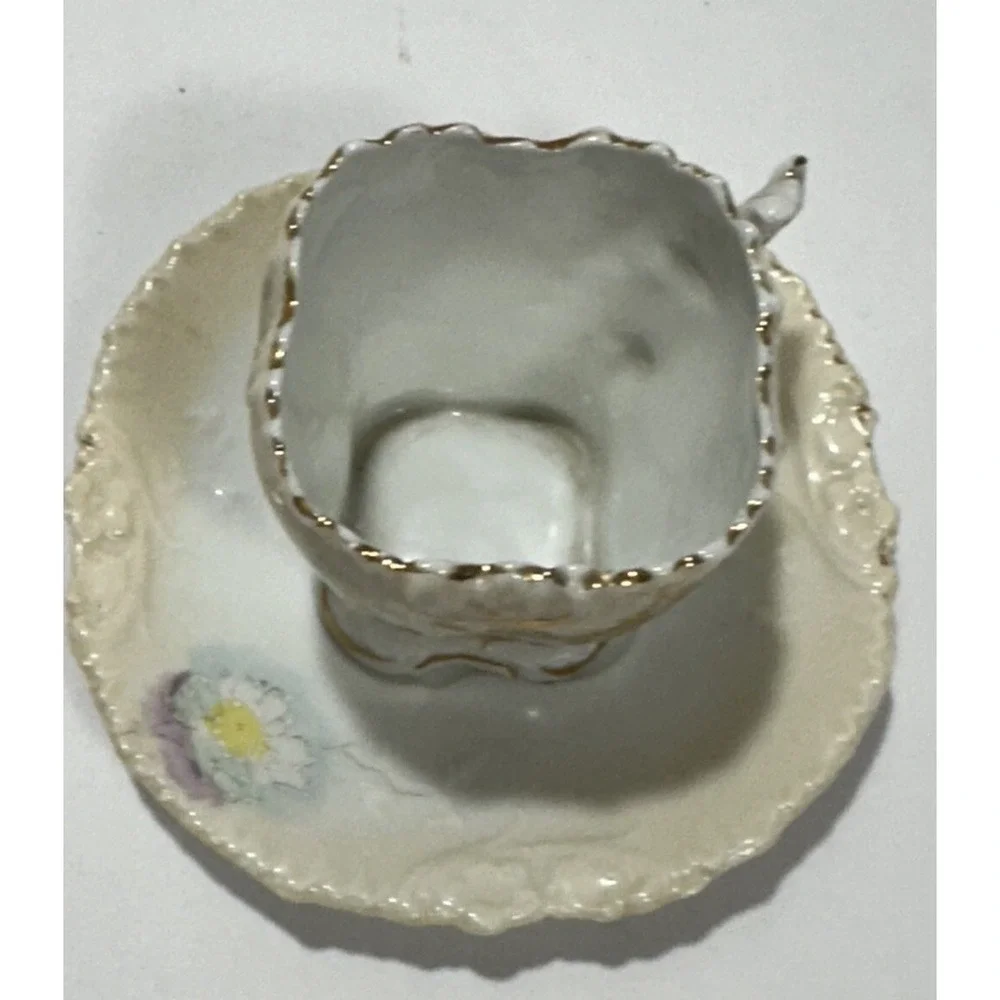 Vintage‎ Victorian Miniature Porcelain Square Floral Tea Cup & Saucer